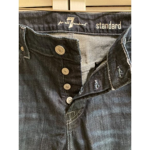 7 For All Mankind Standard Straight Leg Stretch Blue Jeans Button Fly Size 32 - Picture 3 of 6